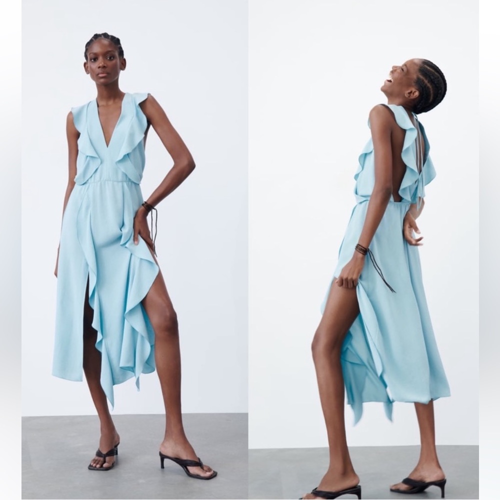 NWT Zara Flowy Pastel Blue Midi Dress